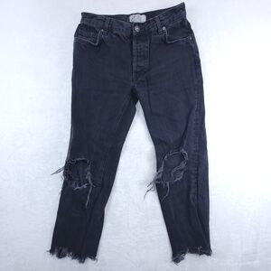We The Free Jeans Womens Size 24 Black Denim Distressed Straight Leg Mid Rise